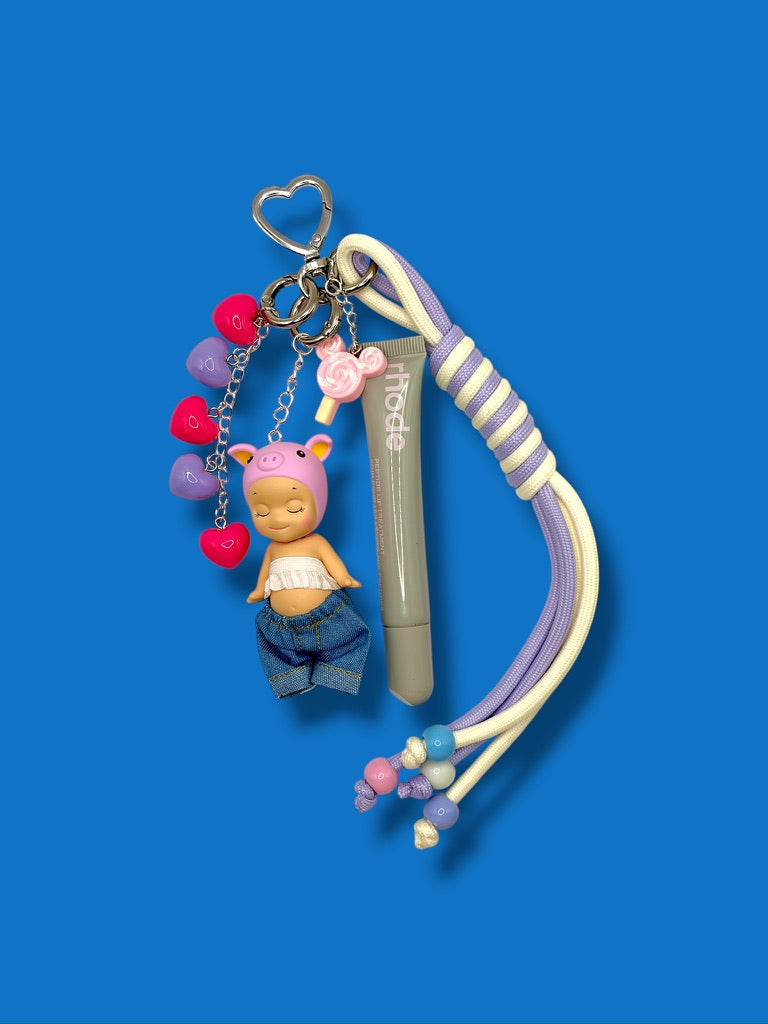 Sonny Angel Dreaming Pig + Rhode Lip Gloss - Custom Keychain | Bag Charm