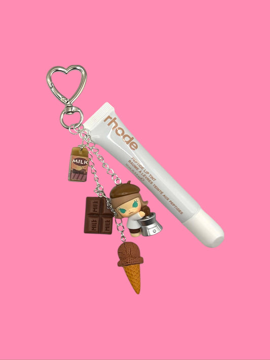 Coffee Factory "Grind By Hand" Pop Bean + Rhode Lip Gloss - Custom Keychain | Bag Charm